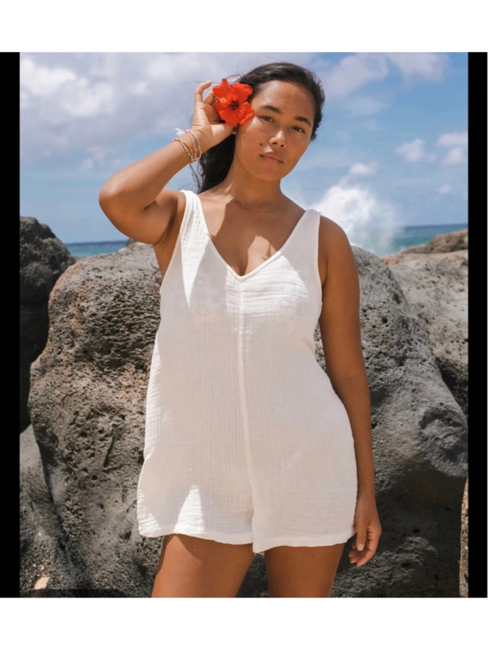 VOLCOM WOMEN'S HANG LOOSE ROMPER - STAR WHITE size XL 100% Cotton